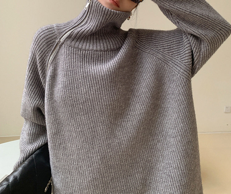 Nyzara Paris™ - Pull gris uni à col montant