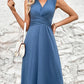 Nyzara™ - Robe midi bleue sans manches avec décolleté en V