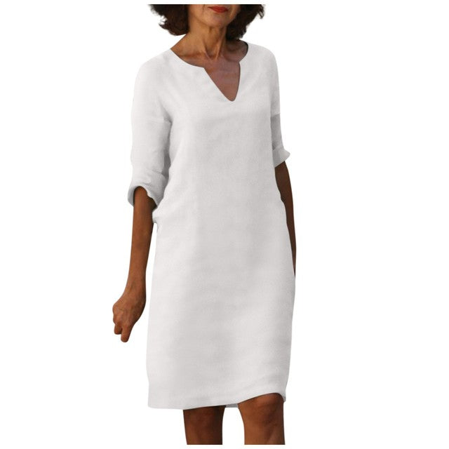 Nyzara™ - Robe d'été en lin à col en V