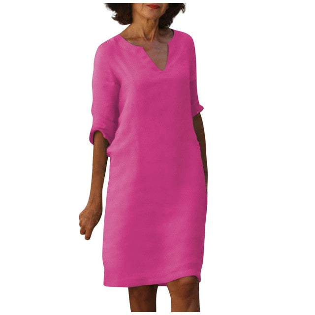 Nyzara™ - Robe d'été en lin à col en V