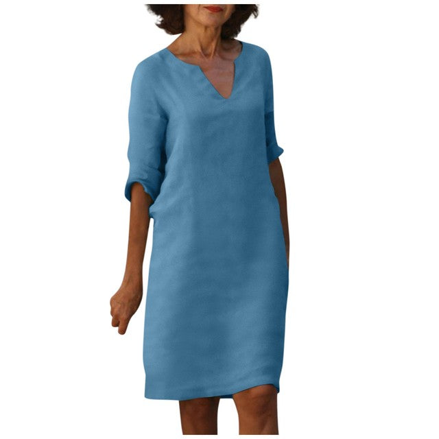 Nyzara™ - Robe d'été en lin à col en V