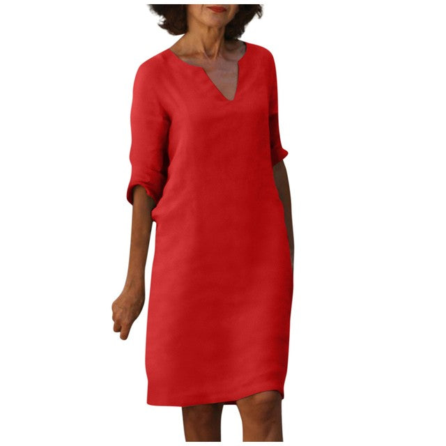 Nyzara™ - Robe d'été en lin à col en V