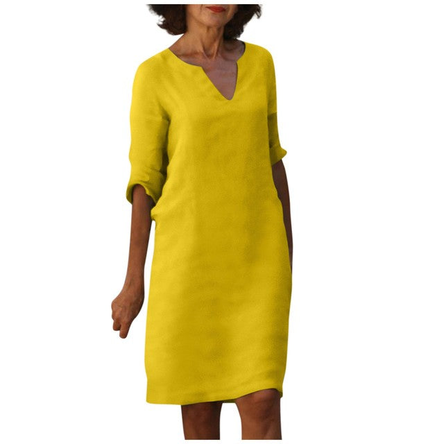 Nyzara™ - Robe d'été en lin à col en V