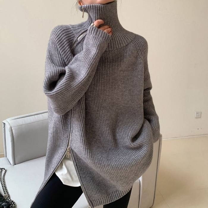 Nyzara Paris™ - Pull gris uni à col montant