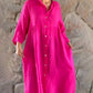 Nyzara Paris™ - Robe chemise ample rose en coton et lin