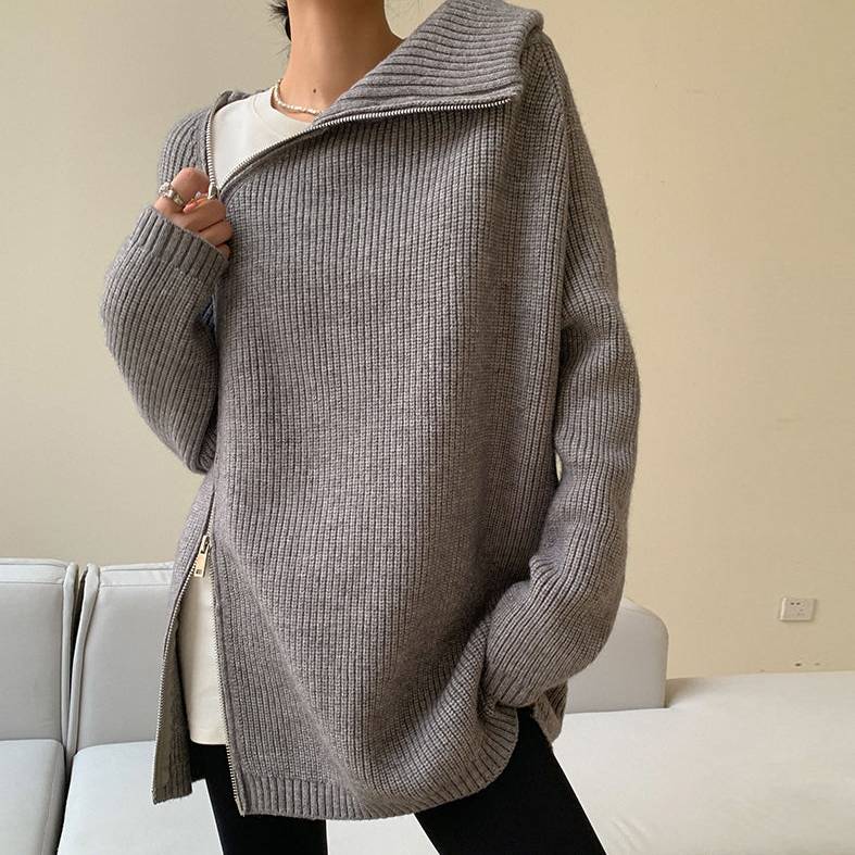 Nyzara Paris™ - Pull gris uni à col montant